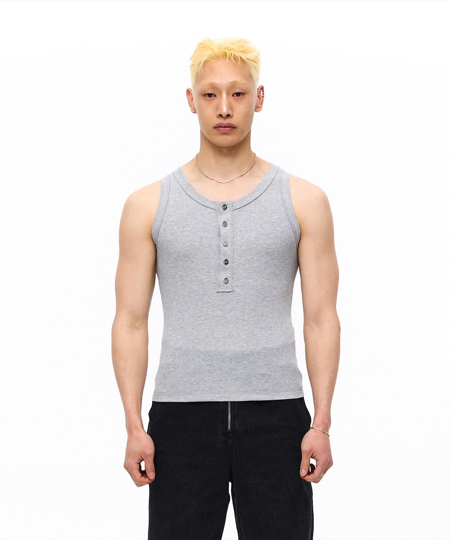 More Than Black Cut Off Snap Sleeveless - Gery