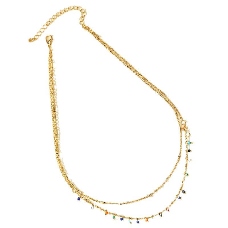 Japanese and Korean Ins cool style fashionable simple color bead necklace for women with a niche temperament retro high-end feeling collarbone chain