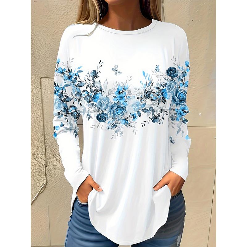Fall/Winter Daily Women's Casual Top 3D Flower Print Women's Long-Sleeved T-Shirt Street Urban Fashion T-Shirt