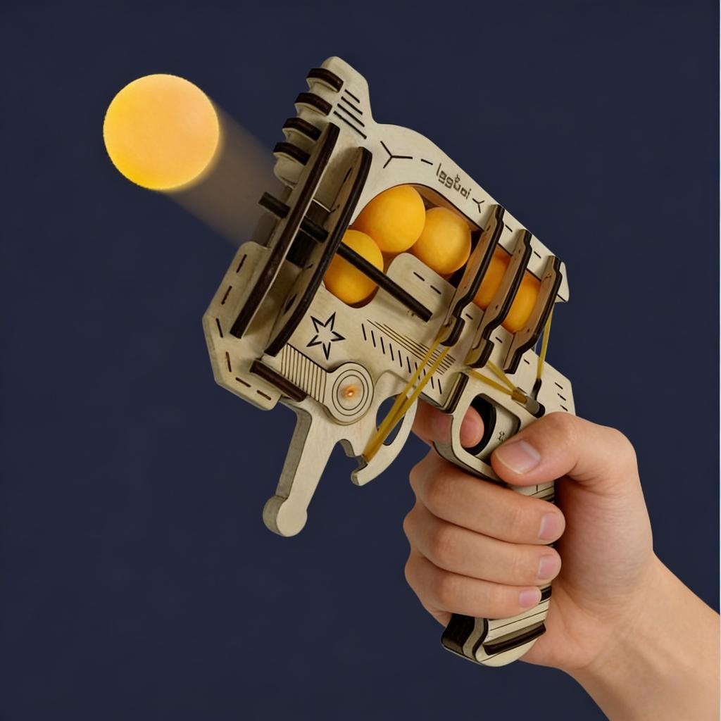 Wooden Diy Assembled Rubber Band Gun Model Table Tennis Launcher Stem Educational Toy Boy'S Creative Birthday Gift For Kids