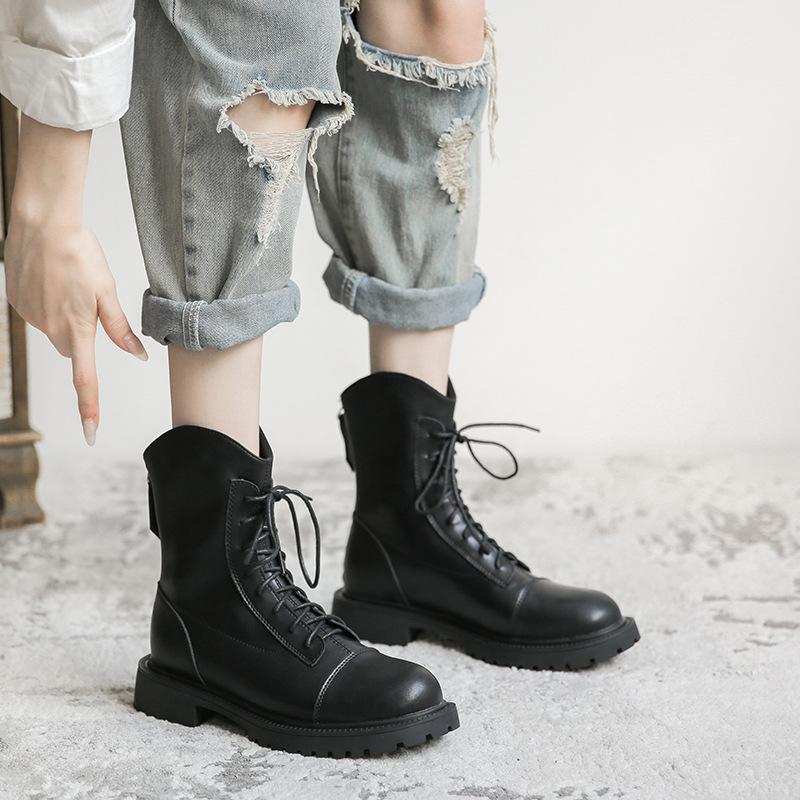 Martin boots women's new versatile leather boots women's autumn and winter locomotive thick-soled lace-up short boots