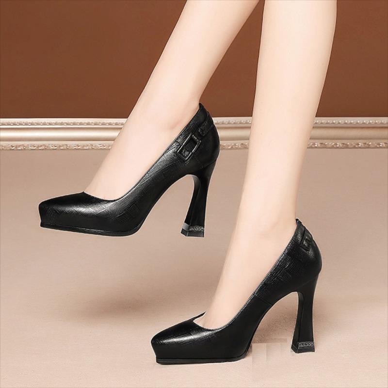 

2026 Весна Осень Новые Мелкие Обувь на Четыре Сезона Однотонная Обувь Женственные Высокие Каблуки Водонепроницаемая Платформа 34 чёрный