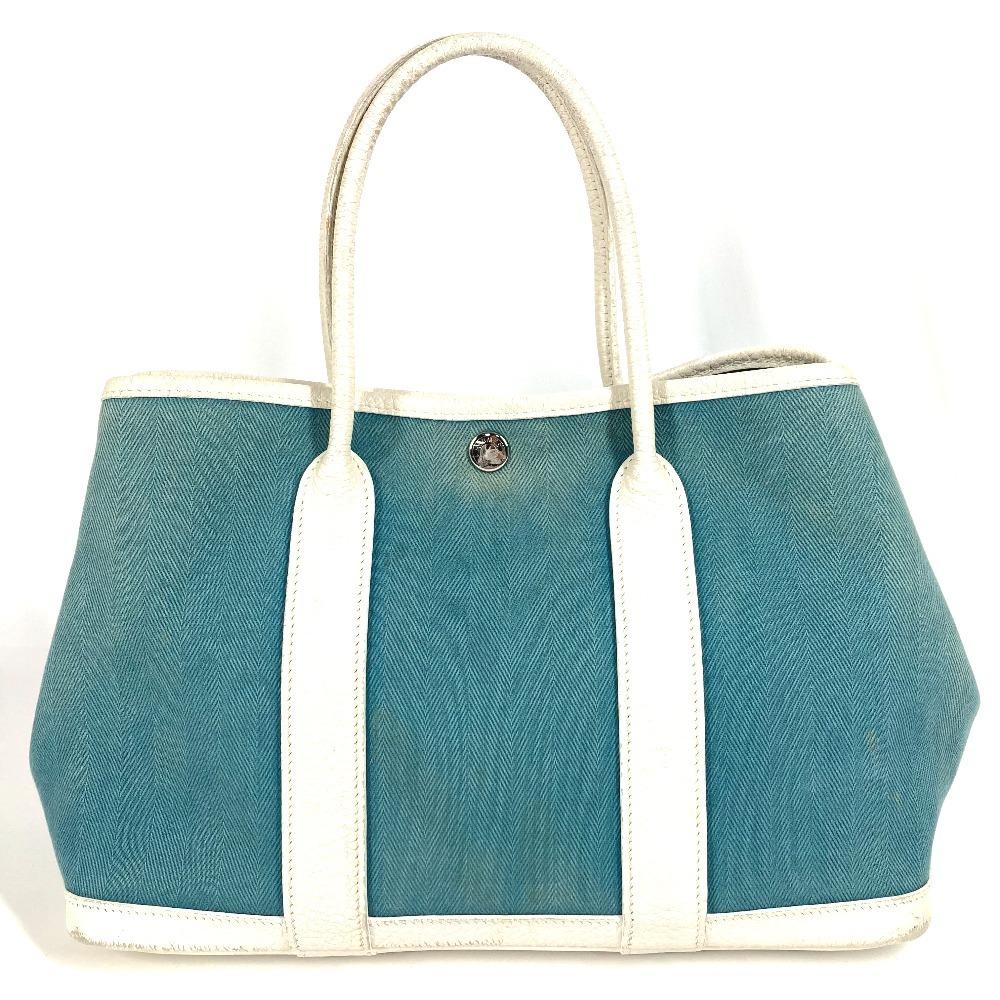 HERMES Garden Party TPM Hand Bag Tote Bag Toile Offishe/Leather blue/White