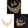 Ethnischer Stil Schmuck Halskette und Ohrring Set Mit Hohlblumenmuster Metallisches Finish Für Damen und Herren