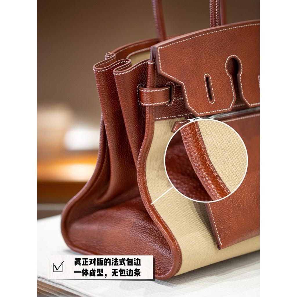 Cross-border first-layer cowhide canvas Shaffy thread oblique needle craft pair bag king platinum 30/35 genuine leather handbag