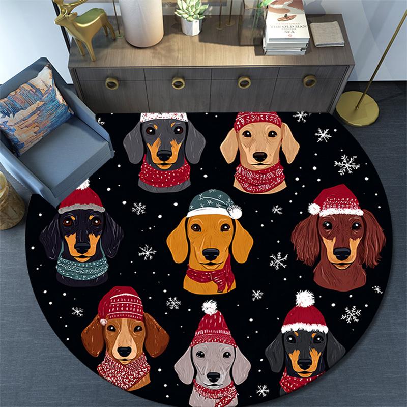 Dachshund Round Area Rug,Carpet Rug for Living Room Bedroom Sofa Playroom Decor,Non-slip Floor Mat