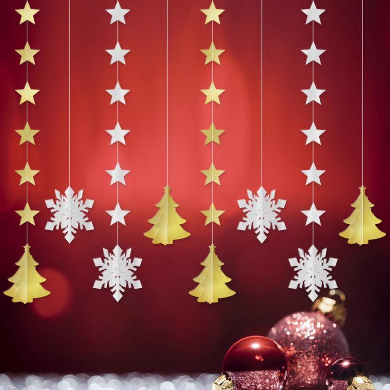 8Pcs Easy to Hang Christmas Tree Ornaments Gold Silver Snowflake Star Decor for Xmas Party Home Winter Holiday Decorations