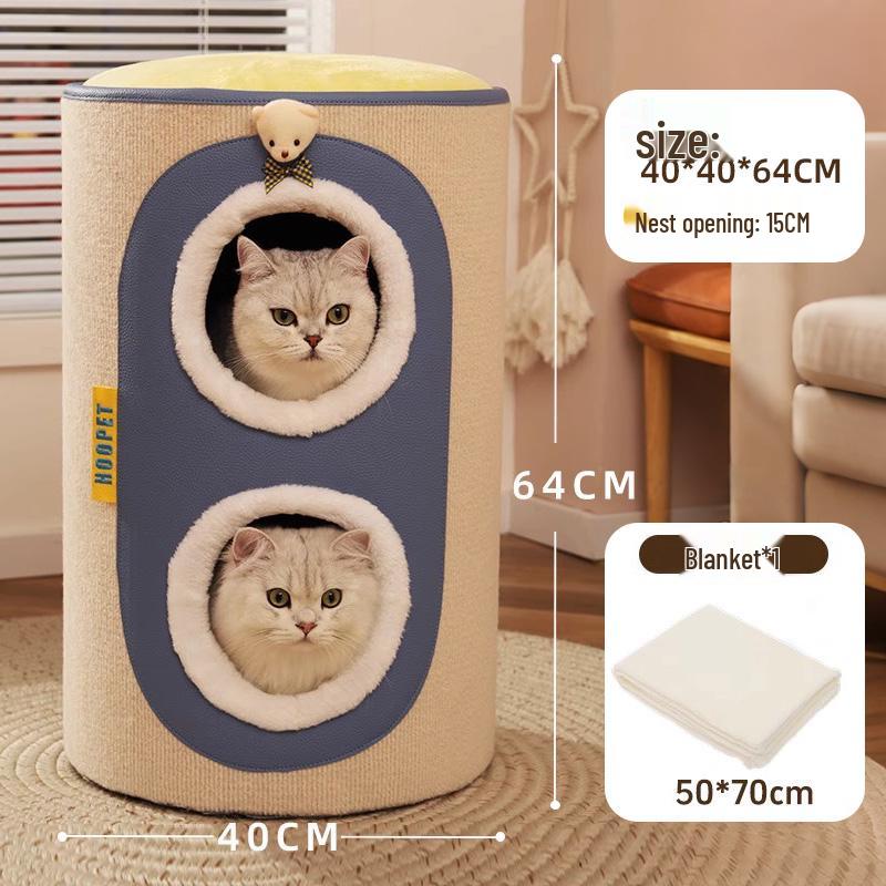 Compact Cat Tree & Bed with Enclosed Two-Layer Design, Scratching Board, Sisal Barrel - All-Season