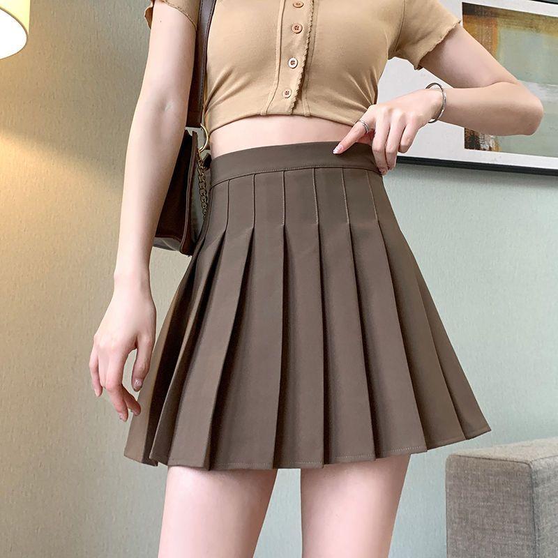 All-Matching Pleated Skirt Women's Summer Short Pantskirt High Waist Slim Looking 2024 New Preppy Style Plus Size A- line Skirt