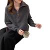 Korean Style Small Horse Embroidery Half-Zip Lapel Pullover Knitwear for Women