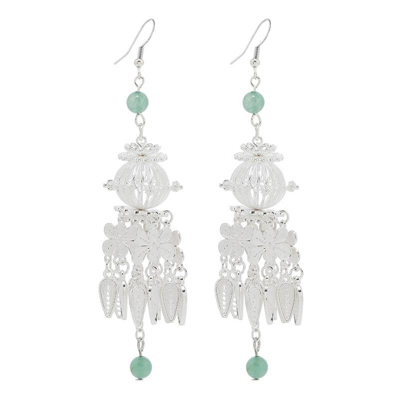 Miao Yin earrings original niche retro Dongling jade earrings long fringed earrings women