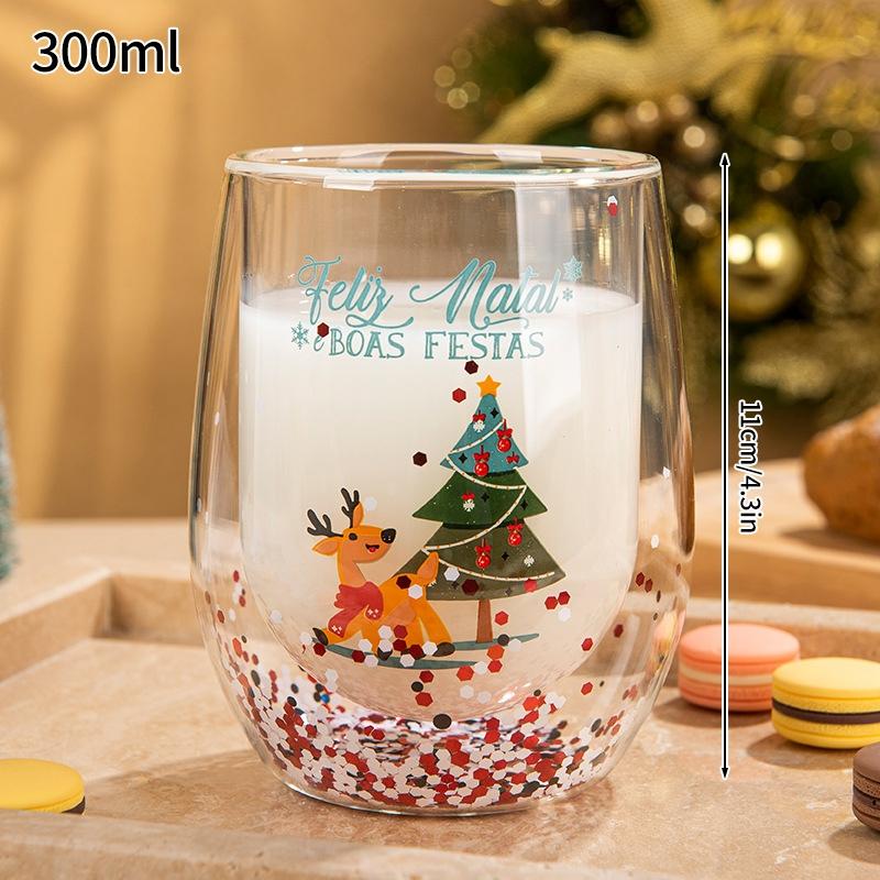 Glass Cup Christmas Double Wall Glass Cup Coffee Milk Mug Transparent Water Bottle Heat-resistant Anti Scald Double-layer Cup