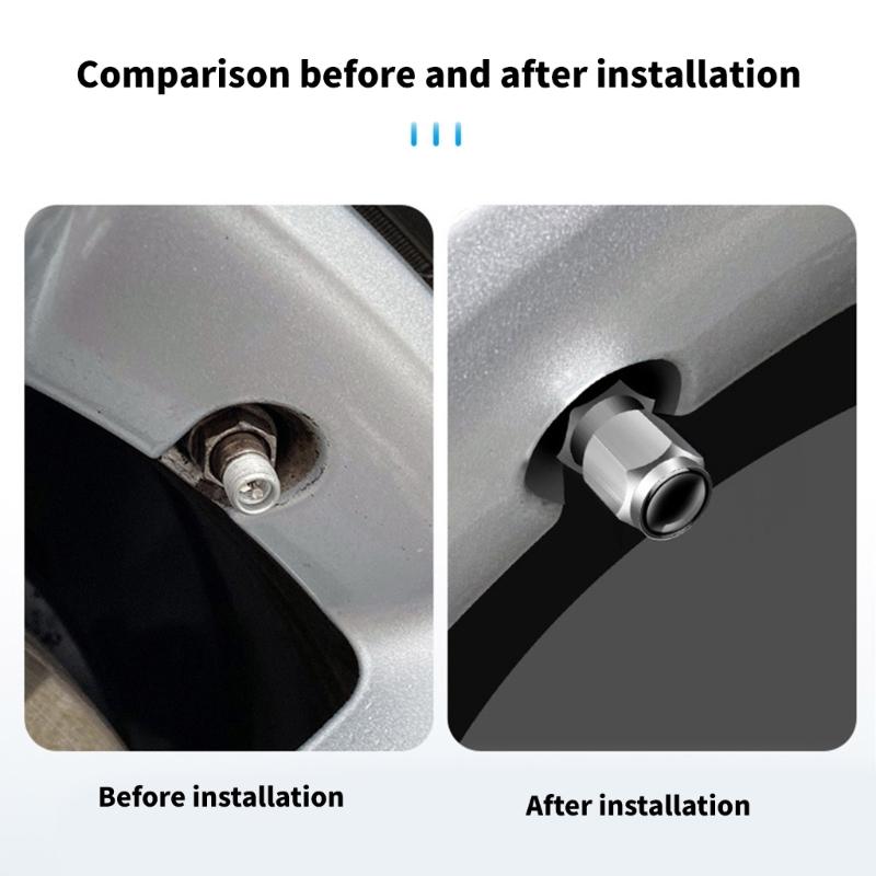 5pcs Metal Tire Valves Caps Corrosion Resistant Caps Hexagonal Designs Dust Proof Rubber Seal for Car & Motorcycles