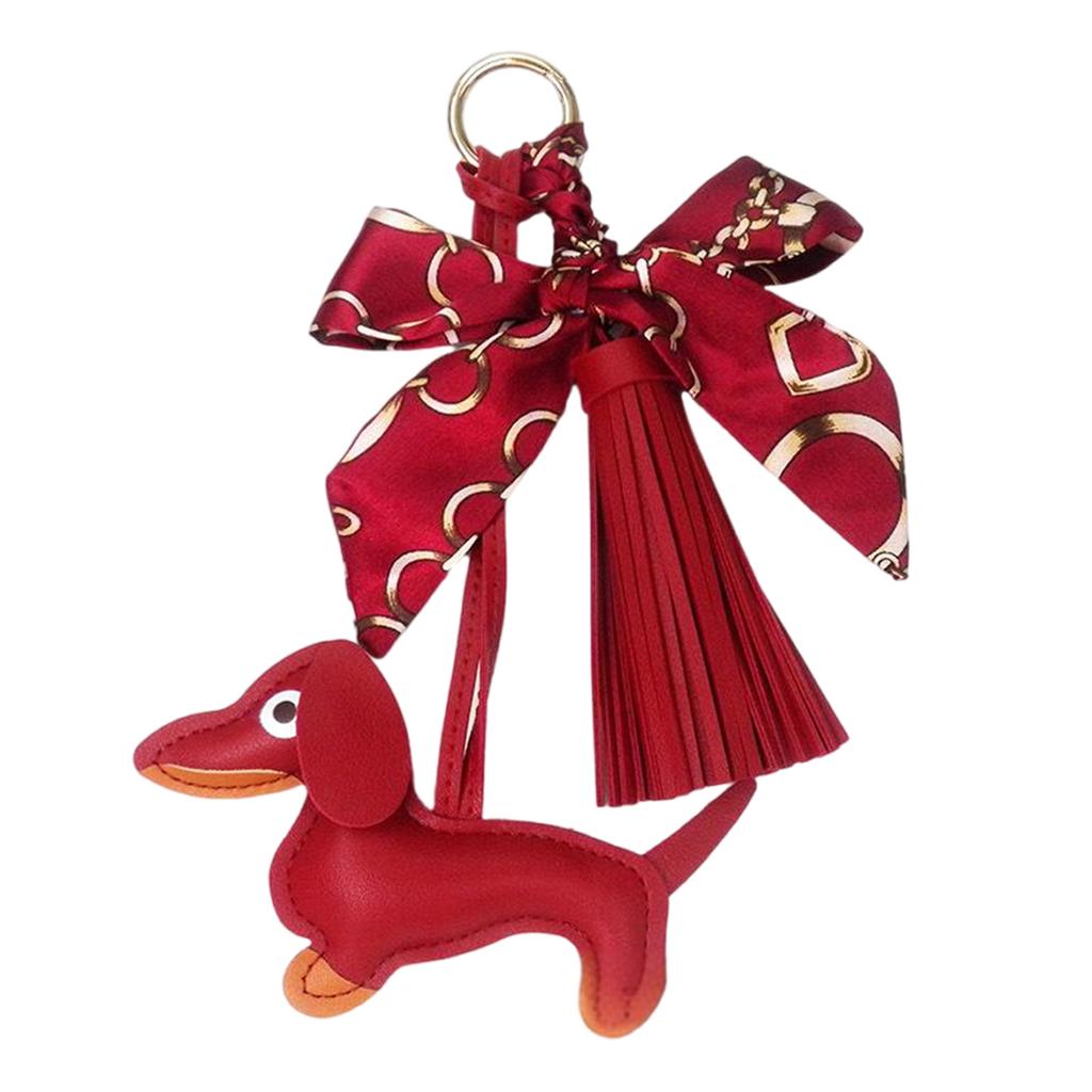 Stylish Dachshund Pendant with Soft Leather Tassels Bowknot Key Holder Fashion Charm Perfect for Bags or Car Decoration