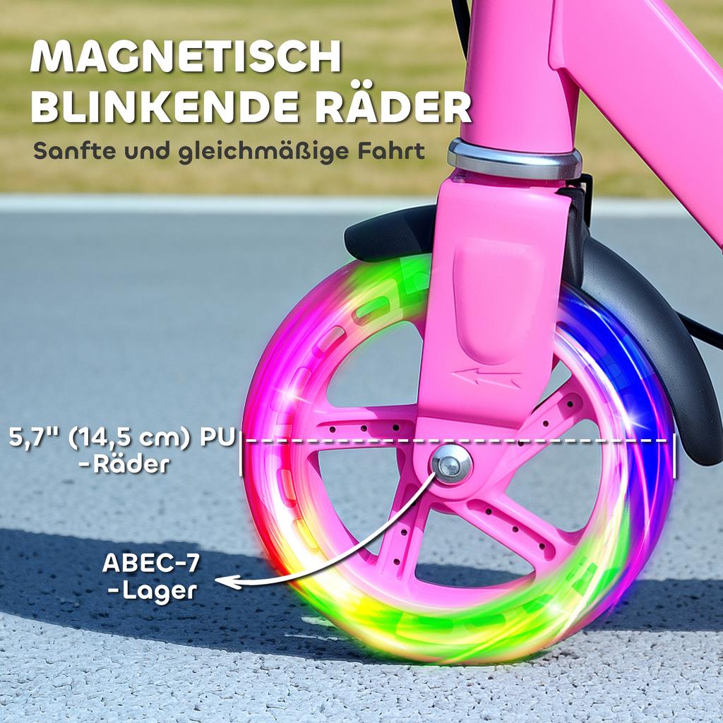 Kinderroller, Doppelte Bremsen, Metallrahmen, Fußstütze, Faltbar, 3-8 Jahre, Pink