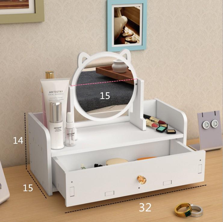 Portable Desktop Makeup Mirror & Skincare Organizer with Dustproof Storage for Cosmetics, Lipsticks, and Jewelry
