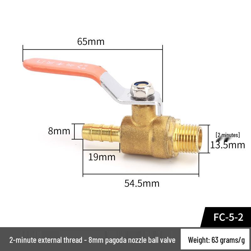 Brass Pagoda Nozzle Ball Valve with Internal/External Thread and Long/Butterfly Handle for Water Pipe Connection.