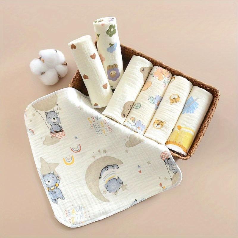 5/10/20pcs All Cotton Gauze Small Towels,Four-Layer Hemmed Pure Cotton Design,Face Towel,Drool Towel, For Shower,Travel -Easter,