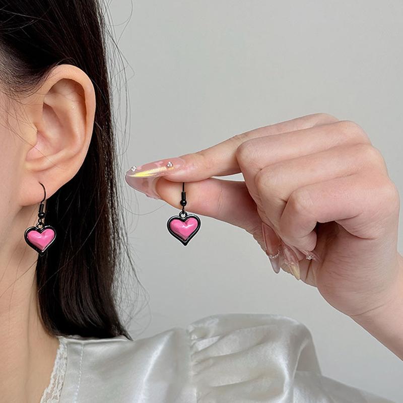 New Fashion Trend Pink Heart Pendant Earrings For Women Ear Hooks Jewelry Wedding Party Gift