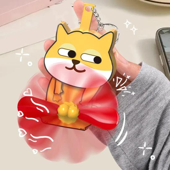 Prank Cat Fan Keychain Pendant Playful Animal Doll Propeller Keychain Bag Backpack Belt Loop Keyring