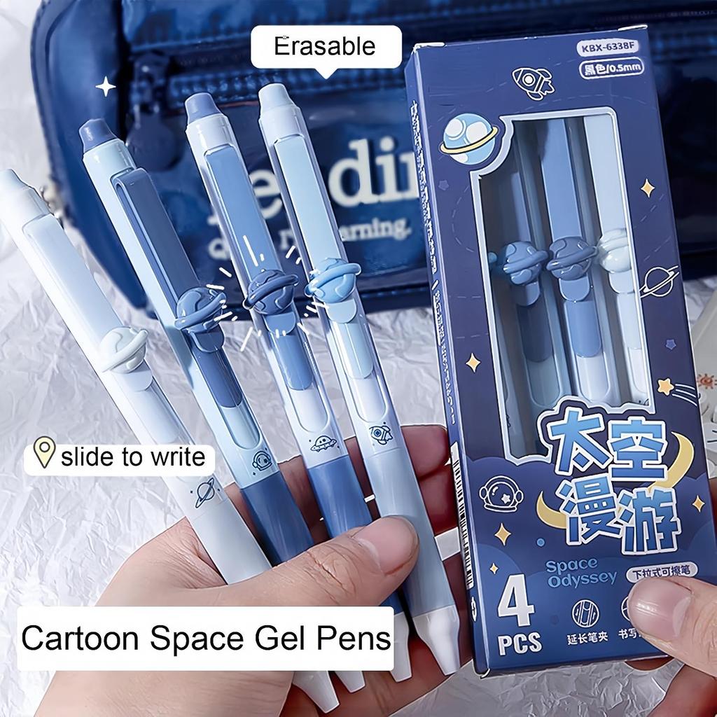4pcs Erasable Gel Pen Set 0.5mm Black Ink Space Flower Panda Ballpoint Pens for Writing Student School Supplies Kids Gift