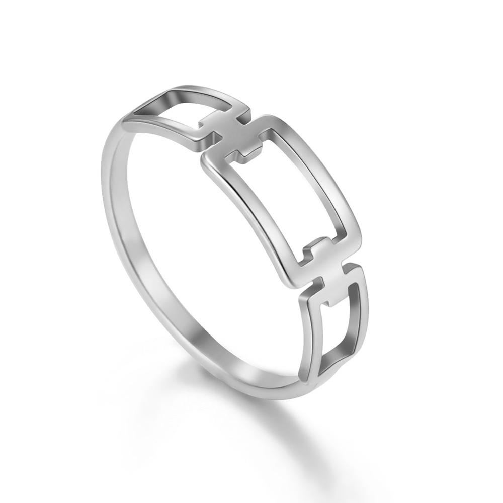 Simple Rectangle Chain Women's Ring Kpop Stainless Steel Rose Gold Finger Rings Jewelry Gift