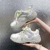 2025 Spring and Autumn New Internet Celebrity Color Matching Platform Dad White Shoes Women Round Head Lace-up Sports and Leisure Shoes Women