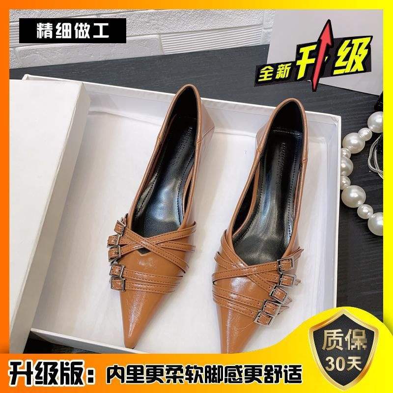 European and American style pointed head shallow mouth buckle thin belt kitten heel single shoes women's autumn 2025 shallow mouth low heel women's sh