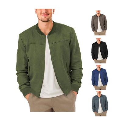 European and American Style Men's Fashion Casual Solid Lightweight Jacket Stand Collar Suede Top