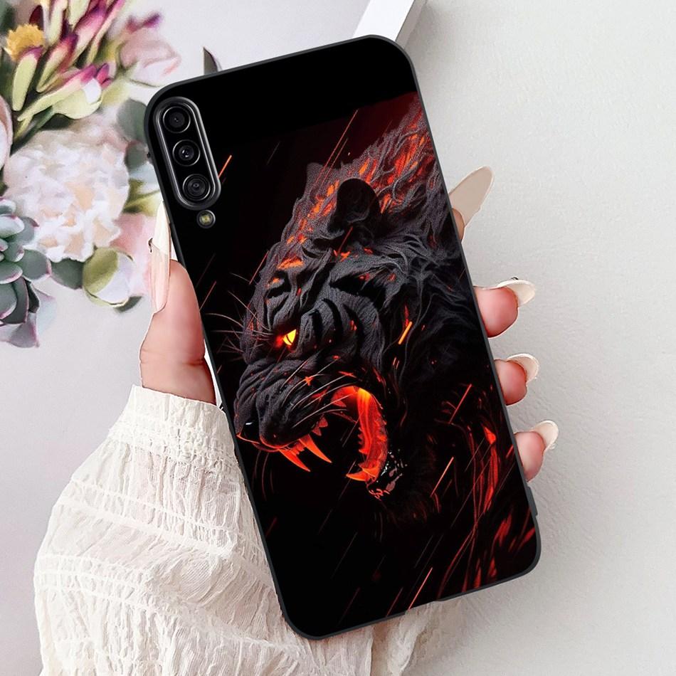 For Samsung Galaxy A90 5G Phone Case For Samsung A90 5G SM-A908B Elegant Floral Cat Painted Black Silicone Soft TPU Cases