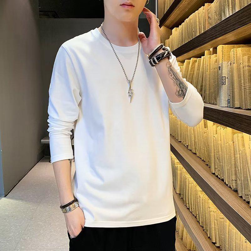 

Мужская модная футболка с длинным рукавом однотонная - Весенний, летний и осенний стили XL белый