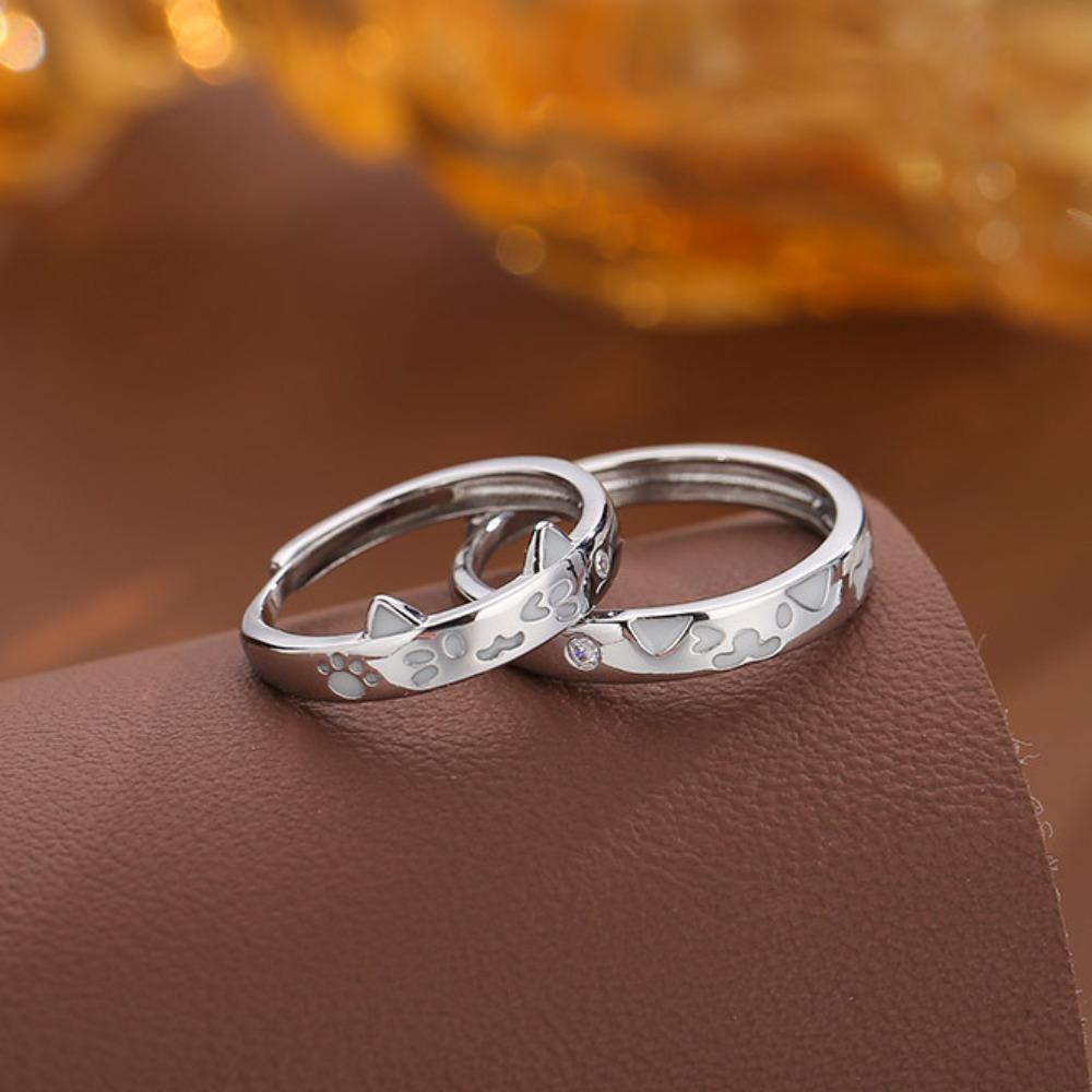 Kitty Luminous Couple Rings Glow In Dark Valentine's Day Gift Unique Cat Dog Opening Ring  Couple