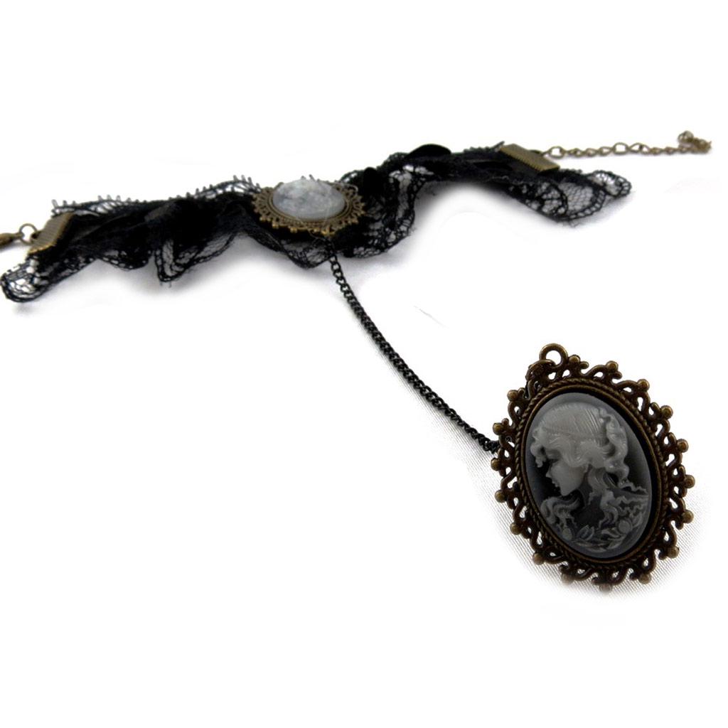 Les Trésors De Lily [K7229] - Black 'Camée' Designer Set (lace) - Necklace and Bracelet