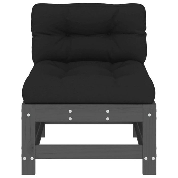 VidaXL Canapé Central avec Coussins, Siège avec Dossier, Meuble de Jardin Terrasse Balcon Patio Extérieur, Gris Bois de Pin 825662