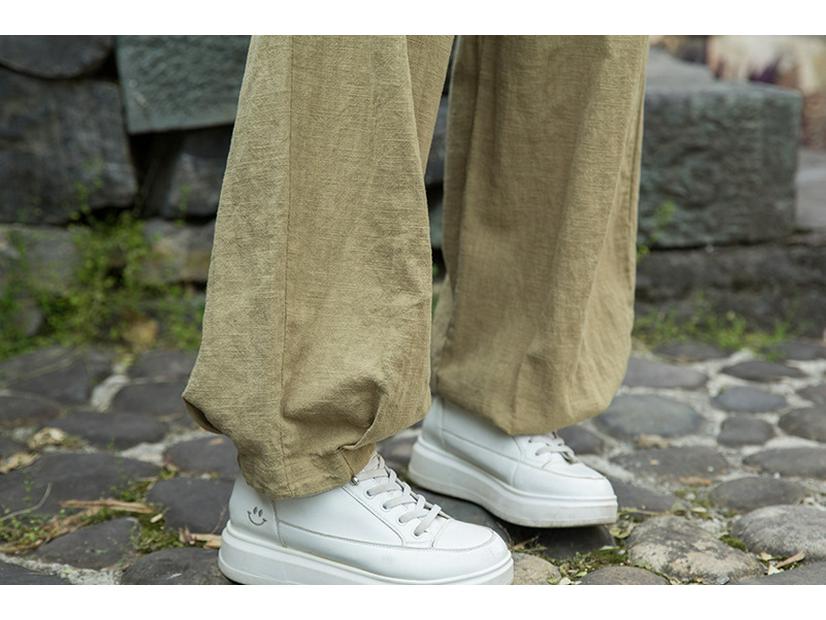 2025 Women's Summer Cotton Linen Ramie Sand-Washed Drawstring Lantern Pants - Distressed & Versatile