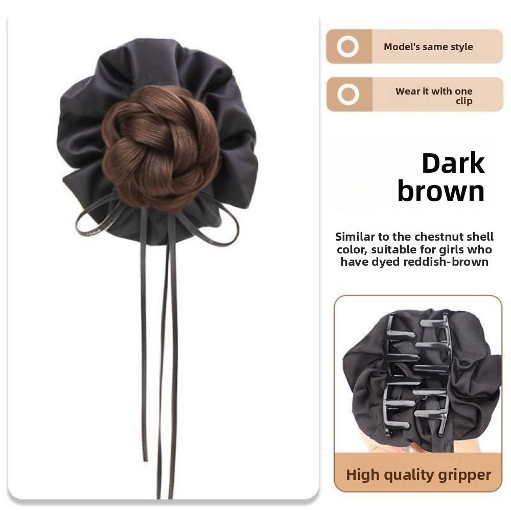 Ribbon Bun Head Wig Bowknot Wig Rubber Band New Hair Bun Claw Clip  Hair Accessories