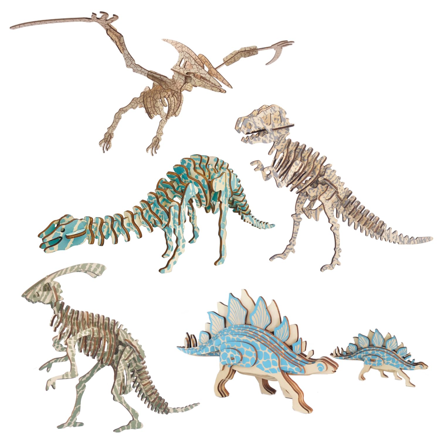 

Деревянный динозавр 3D пазл набор для творчества и стегозавр развивающий популярный подарок 5 штук - тираннозавр, диплодок, паразауролоф, птеранодон, модели,