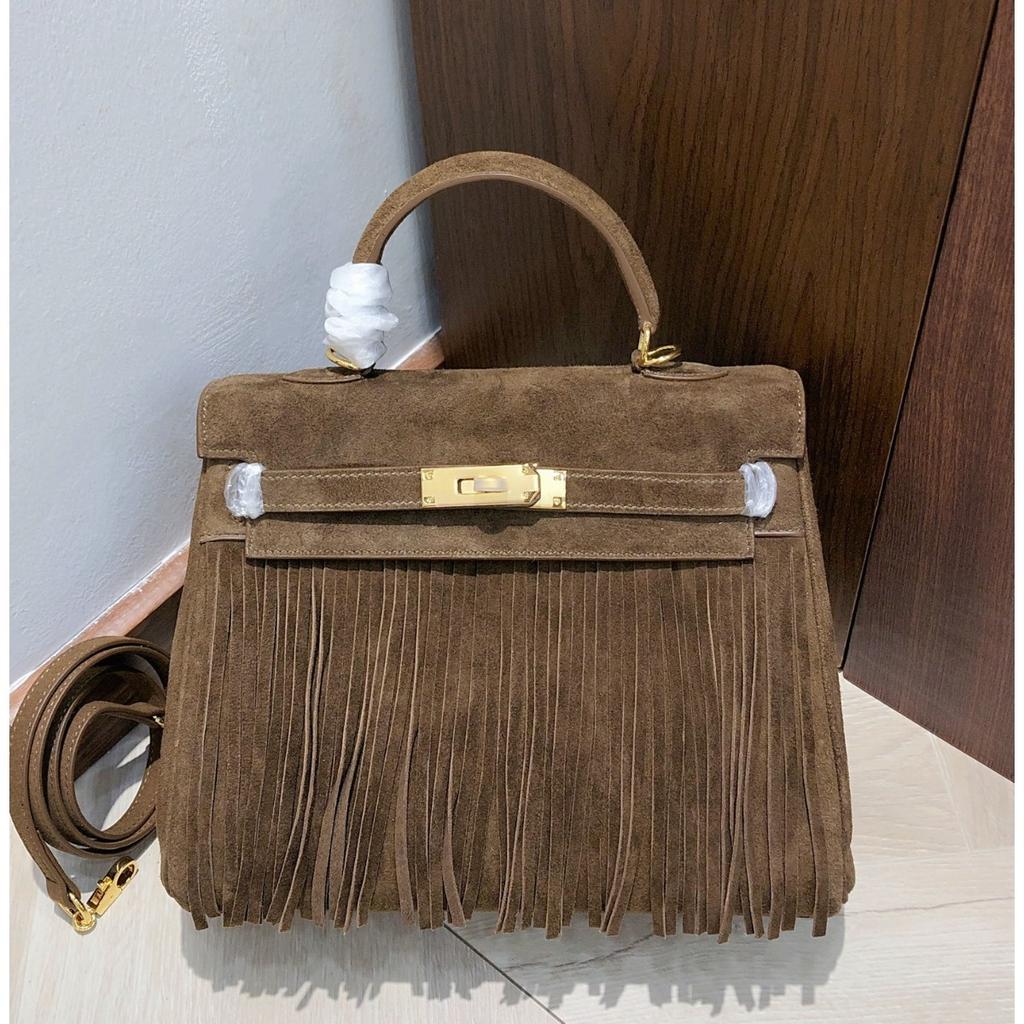 European and American Retro Suede Fringed Keli Bag 2025 New Autumn and Winter Leather Women's Bag Lock Fashion Portable Shoulder Bag