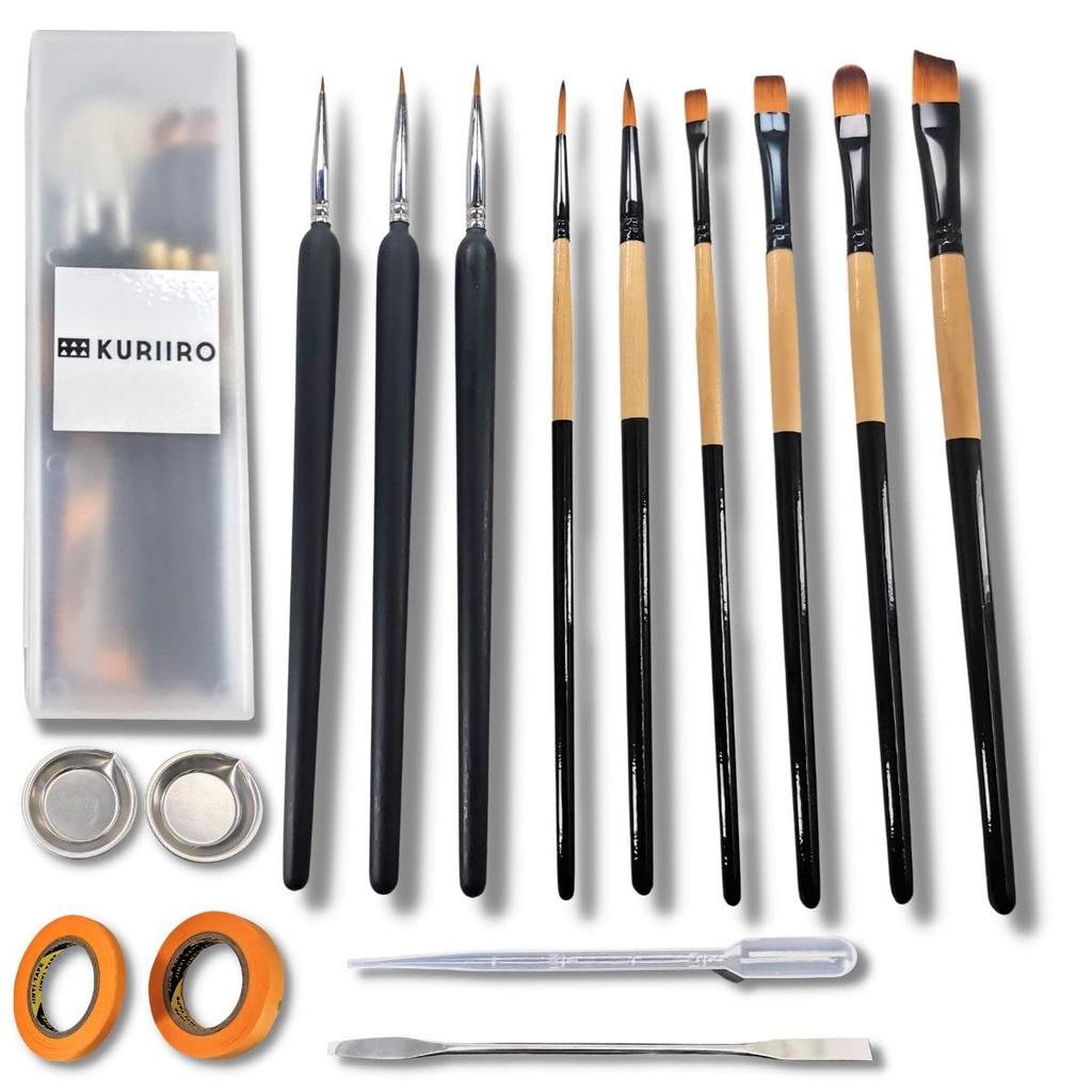 Nylon Painting Set for Plastic Includes Flat Paint Stirring and Masking Tape [kuriiro] 16-Piece Models, Brush, Brush, Tray, Rod, (krs3)