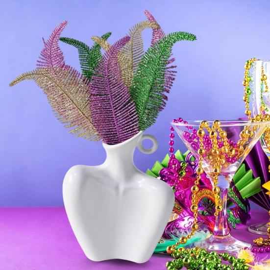 Yousheng Glitter Artificial Leaf with Stem Realistic Golden Green Purple Fake Fern Leaf Wedding Party Table Centerpiece Simulated Plants