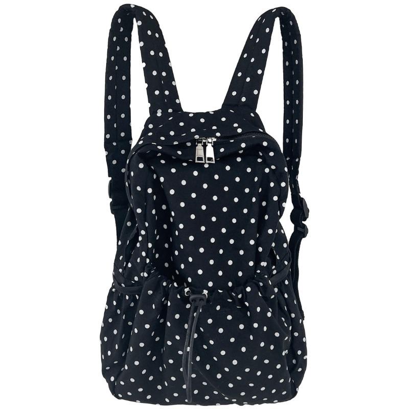 New Backpack Lightweight Literary Polka Dot Backpack Girls Campus Wind Drawstring Pleated Casual Schoolbag