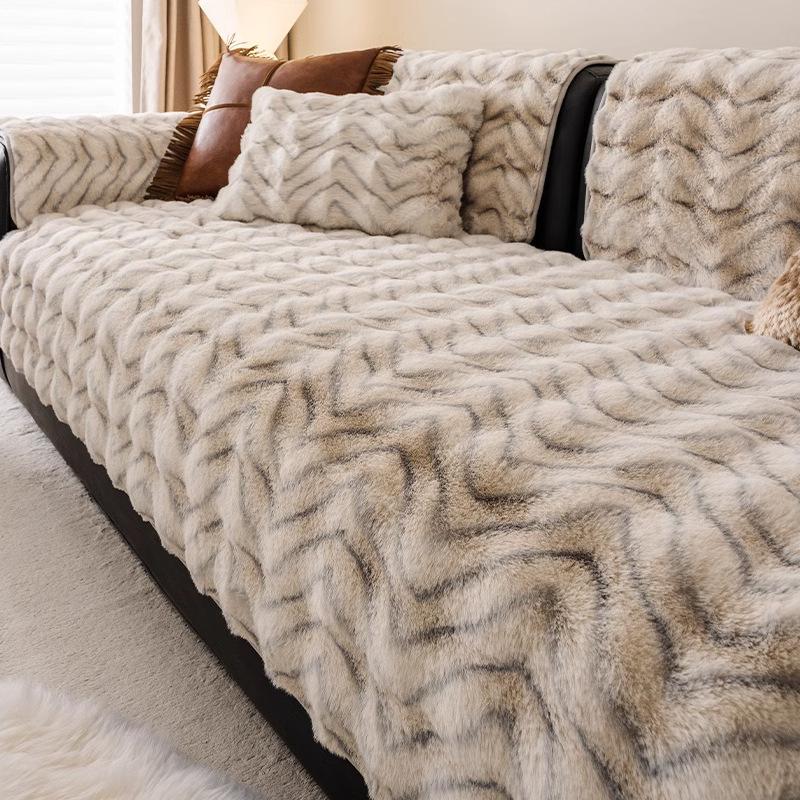 

Чехол для дивана из искусственного меха кролика EIFLOY-Wavy, толстый плюшевый чехол для дивана, нескользящий, супермягкий, плотный защитный чехол для мебели, зимний 70x70