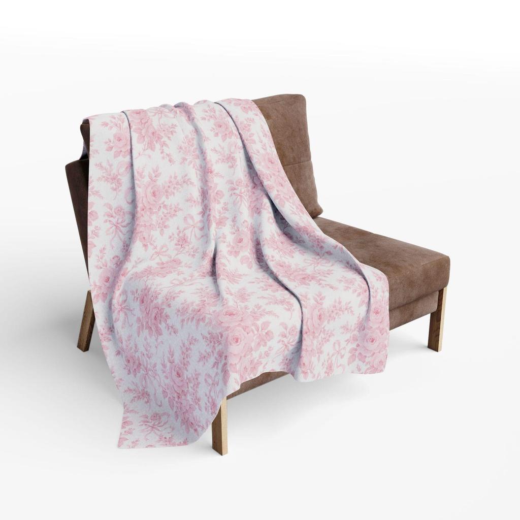 Love Shack-Shabby Chic Home Collection Pink Pattern Arctic Fleece Blanket | Winter Floral Snowflakes