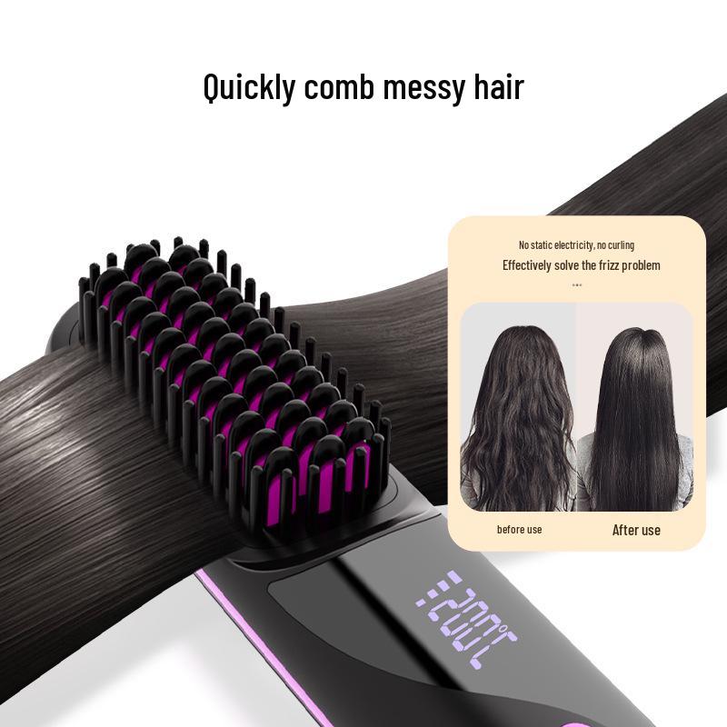 Rechargeable Portable Wireless Hair Styling Comb with Negative Ion Hair Care for Straightening and Curling