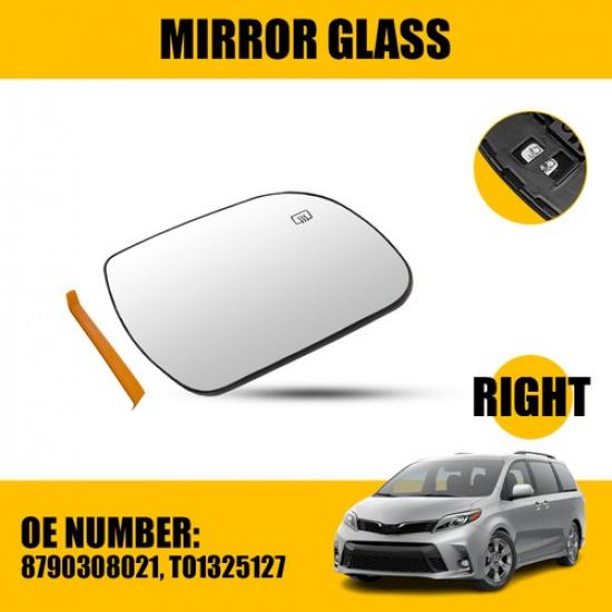 Passenger Side Heated Mirror Glass Fit Toyota Sienna 2011- W/ Backing Plate