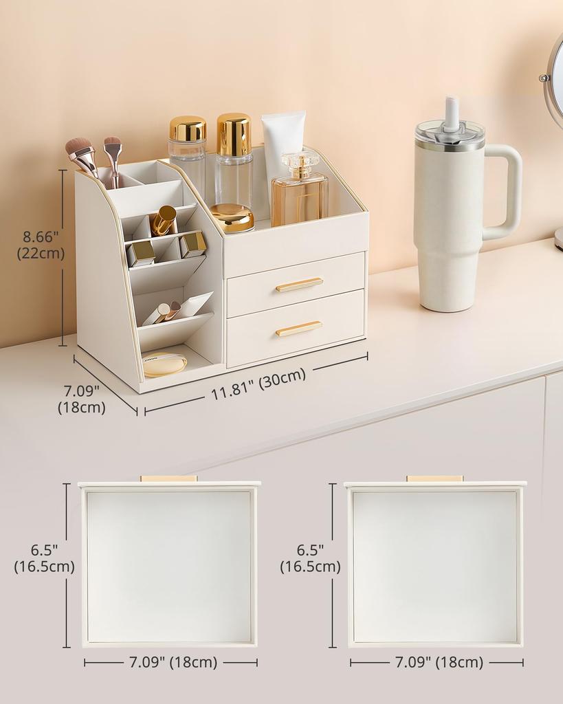 Lolalet Makeup Organizer with PU Spacious Skincare Storage Display Case for and Beauty for Vanity and Easy To Clean Cream Drawer, Leather, Holder,