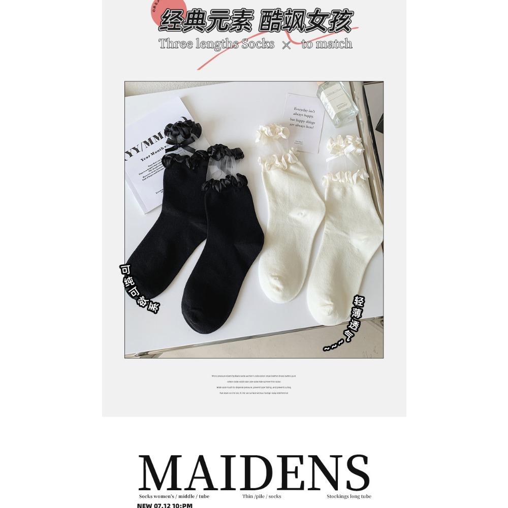 Socks Women's Tube Socks Spring and Autumn Cute Bow Summer Jk Lolita Lolita Mary Jean Shoes Lace Lace