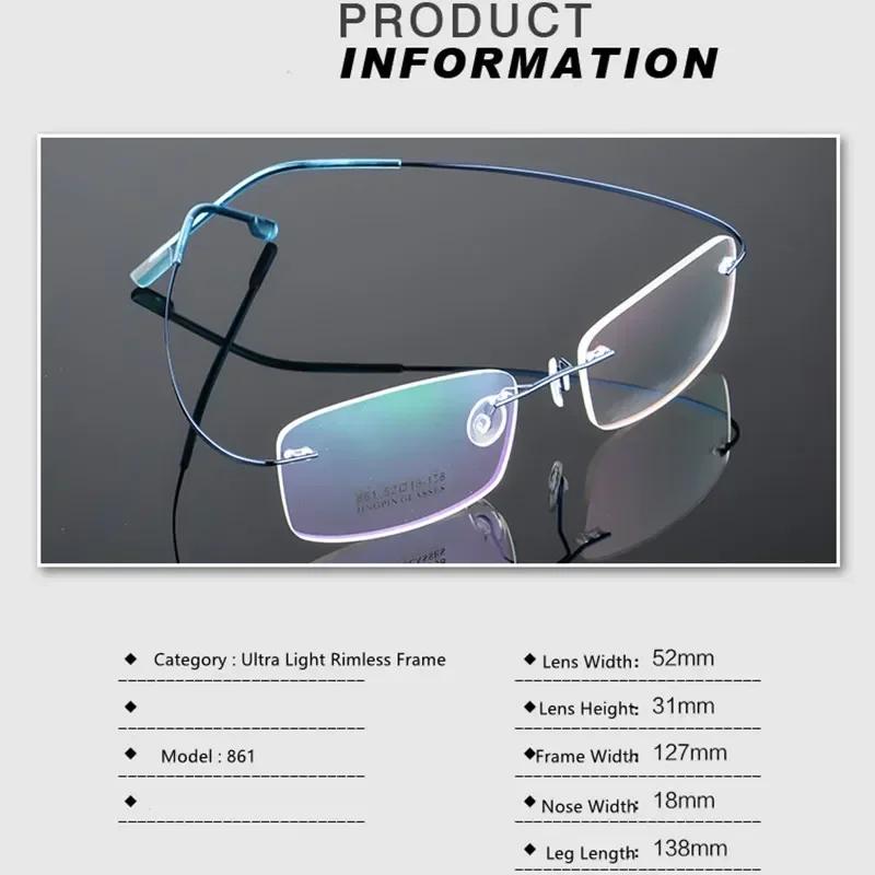 Titanium Alloy Rimless Glasses Frame Men Prescription Eyeglasses Myopia Optical Frame Screwless Eyewear Only Eyeglass Frames