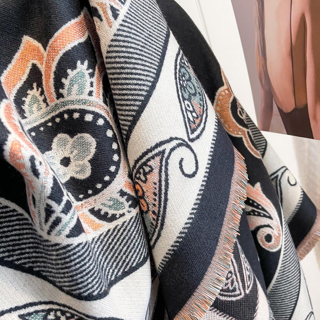 Big-Name Style Fashion Double-Sided Imitation Cashmere Women'S Scarf Printed Thickened Warm Shawl Cape