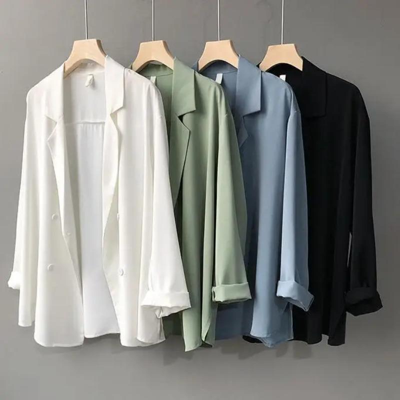 Spring Autumn Fashion Solid Casual Sunscreen Shirts Women Blouse Loose Chiffon Thin Shirt Blazer Oversize